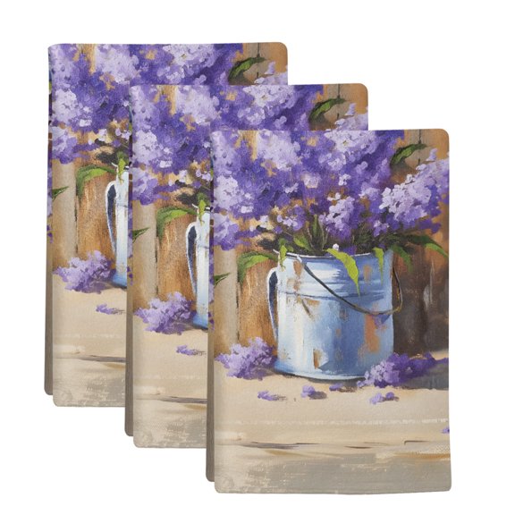 3 Pack Purple Lavender Kitchen Towels Wood Board Iron Bucket Oil Painting Style Decorative Dish Towel Sets Absorbent Quick Dry Hand Cloths Tea Towels for Cooking Baking Farmhouse Gifts 18x28in