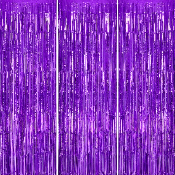 3 Pack Purple Metallic Tinsel Foil Fringe Curtains Party Photo Backdrop Party Streamers for Birthday,Graduation,New Year Eve Decorations Wedding Decor