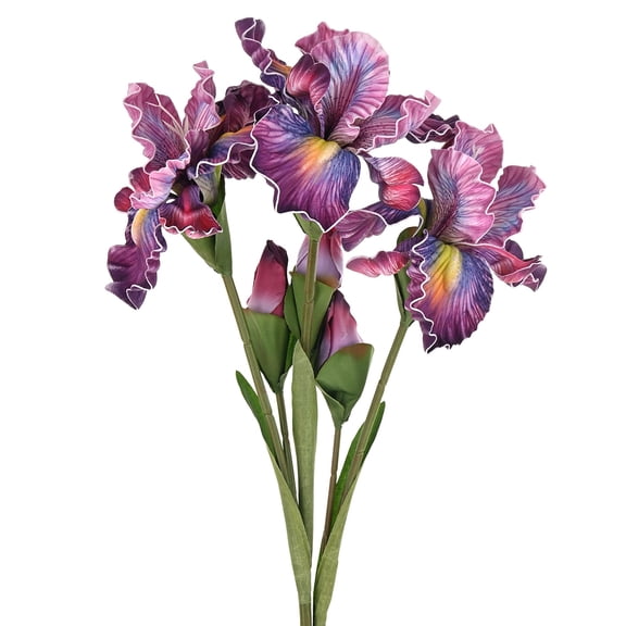 3-Pack Purple Red Artificial Iris Flowers with Flower Bud,17.7 Inch Faux Iris PU Bouquets Real Touch for Home/Wedding