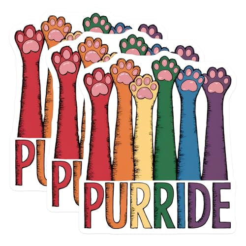 (3 Pack) Purride Decals - Pride Cat Paw - LGBTQ Decal - 3 Inches On Longest Side - Easy Peel & Apply - Made in USA - 3MCS8314