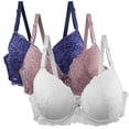 thumbnail image 1 of 3 Pack Push Up Lace Bras for Women Full Coverage Plus Size Bralettes No Underwire Supportive C Cup Everyday Bras Multicolor, 44/100C, 1 of 7