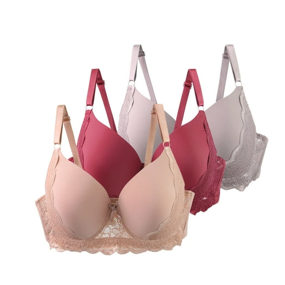 3 Pack Push-Up Underwire Bras Womens Floral Lace Full Coverage Bralette Underwear Adjustable Strap Supportive T-Shirt Bras, 40/90C