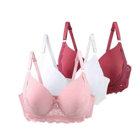 3 Pack Push-Up Underwire Bras Womens Floral Lace Full Coverage Bralette Underwear Adjustable Strap Supportive T-Shirt Bras, 46/105C