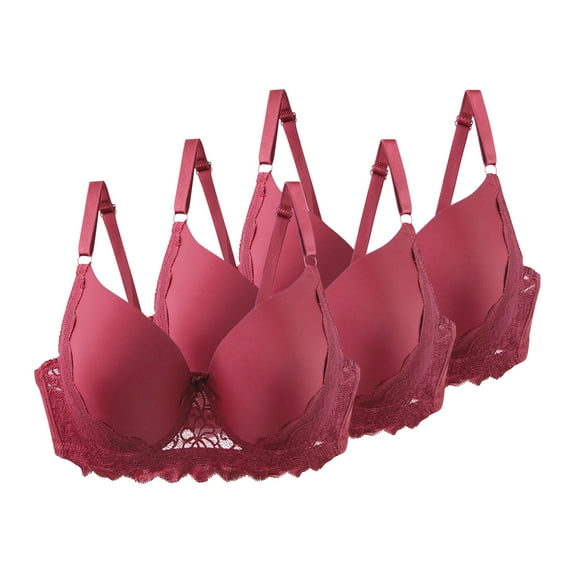 3 Pack Push-Up Underwire Bras Womens Floral Lace Full Coverage Bralette Underwear Adjustable Strap Supportive T-Shirt Bras, 48/110C
