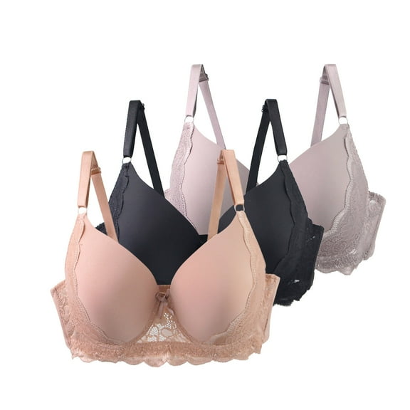 3 Pack Push-Up Underwire Bras Womens Floral Lace Full Coverage Bralette Underwear Adjustable Strap Supportive T-Shirt Bras, 48/110C