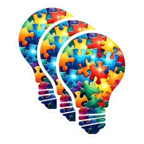 (3 Pack) Puzzle Piece Decals - Light Bulb Decal - Autism Awareness Decal - 3 Inches On Longest Side - Easy Peel & Apply - Made in USA - 3MCS6661