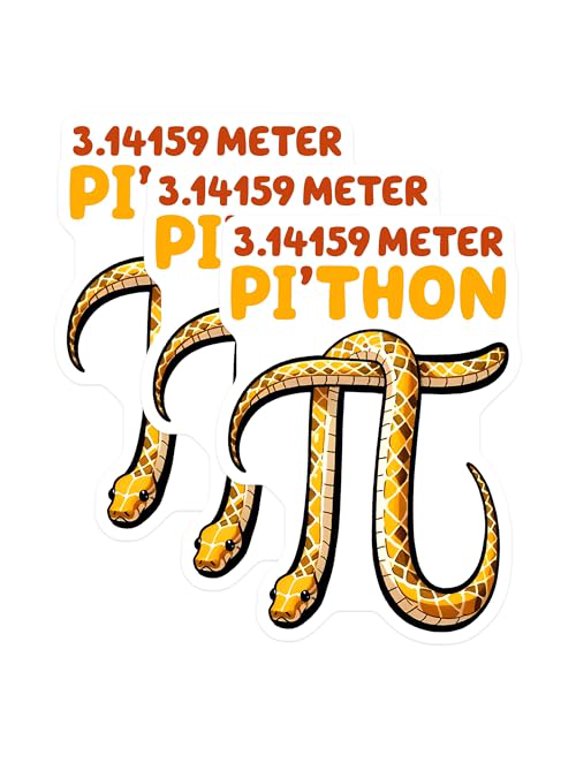 (3 Pack) Python Pi Decals - Snake Lover - Math Humor - Laptop Decal - 3 Inches On Longest Side - Easy Peel & Apply - Made in USA - 3MCS6919