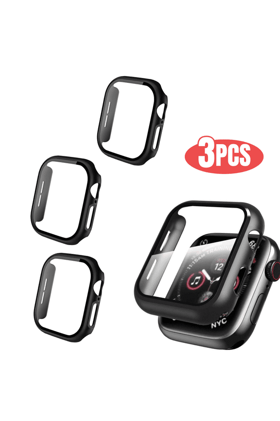 3 Pack Qixxronics Black Case for Apple Watch Series 11 [46mm] with Built in Screen Protector Tempered Glass
