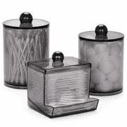 3 Pack Qtips Dispenser Bathroom Container, 10/12 oz Big Cotton Ball Holder, Apothecary Jar Organizer for Storage Cotton Swab, Round Pads, Floss Picks - Black