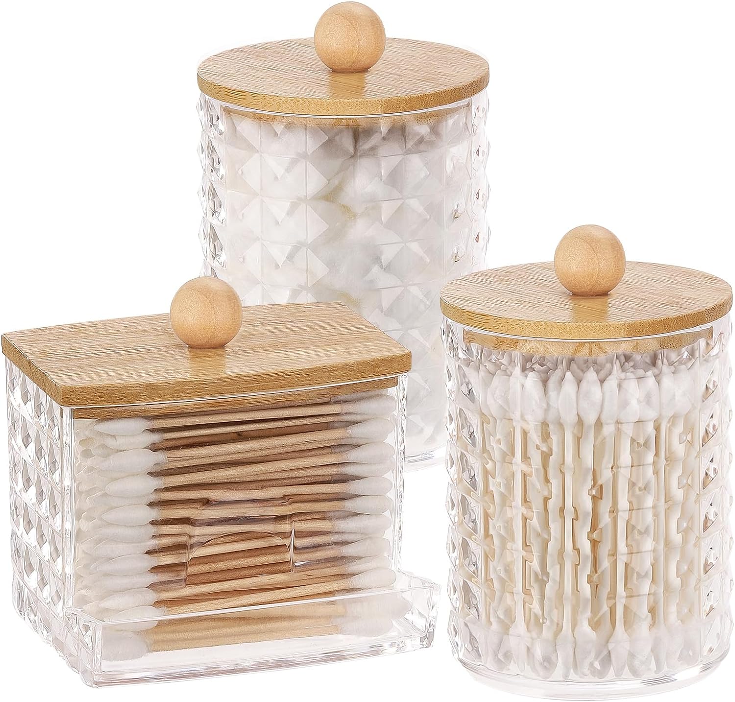 3 Pack Qtips Holder Bathroom Container, 10/7 oz Cotton Ball/Swabs ...