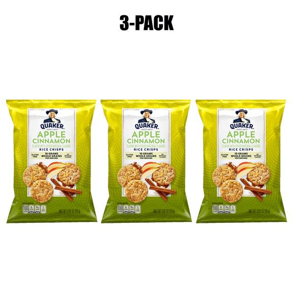3 Pack Quaker Rice Crisps with Apple Cinnamon Flavour, Gluten Free Snacks, 0.91 Oz Per Pack