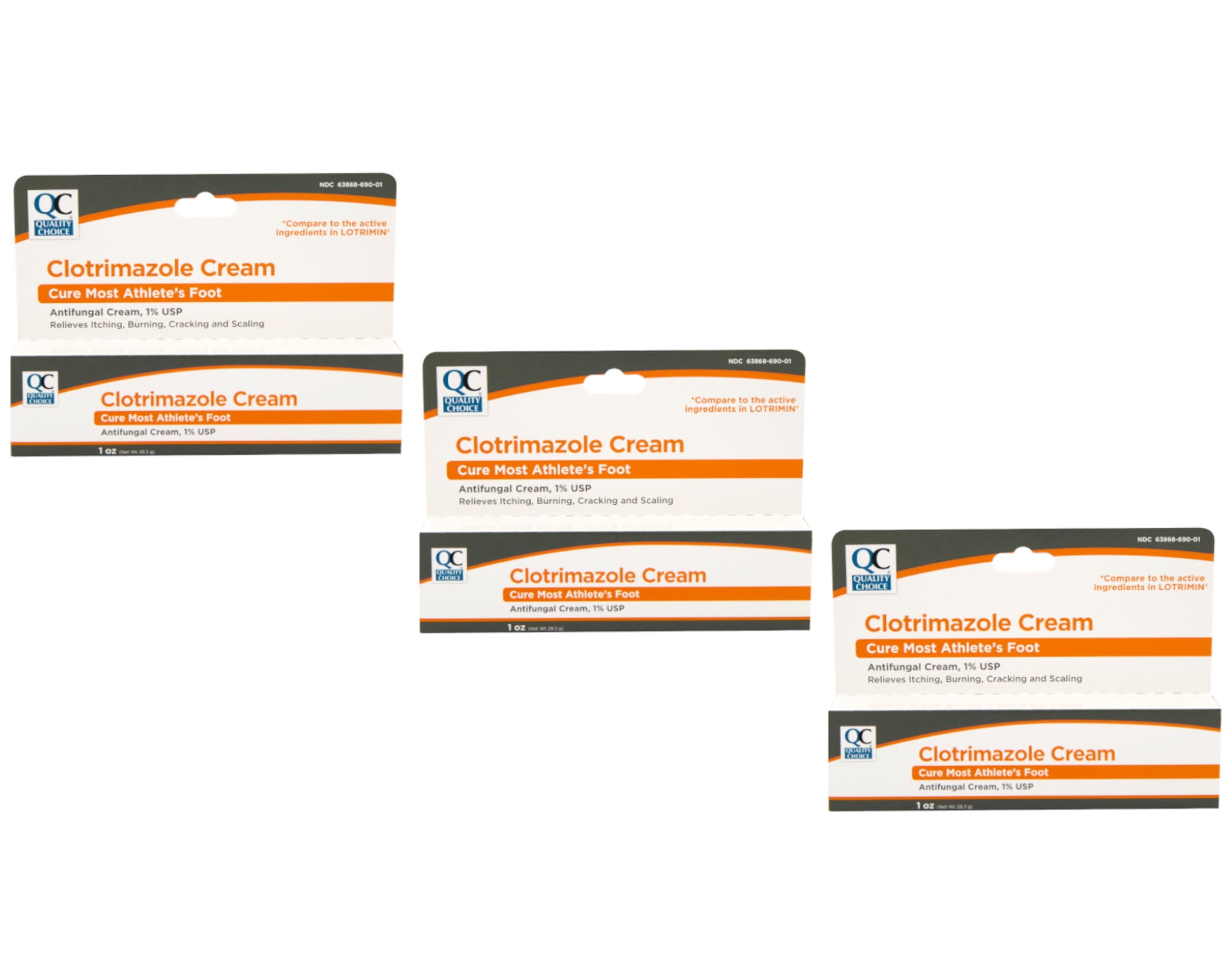 3 Pack Quality Choice Clotrimazole Cream Anitfungal 1oz Each