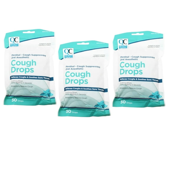3 Pack Quality Choice Cough Drops Menthol Eucalyptus 30 Count Each