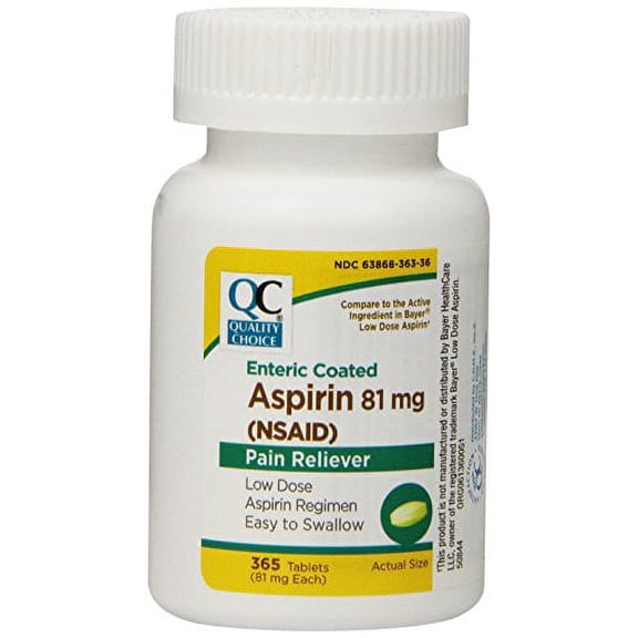 3 Pack Quality Choice Enteric Coated Lo-Dose Aspirin 81mg Tablet 365 Count Each