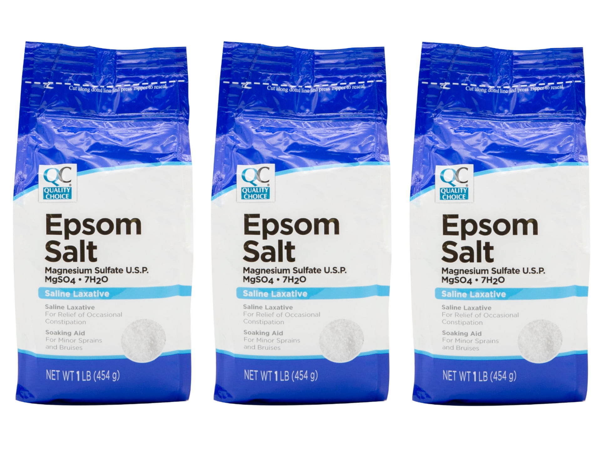 3 Pack Quality Choice Epsom Salt Soaking Solution/Saline Laxative 16 Oz Each