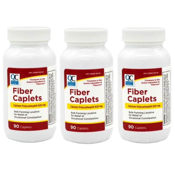 3 Pack - Quality Choice Fiber Therapy Caplets, Safe and Comfortable Constipation Relief Without The Gas and Bloating, Insolubale Fiber for Bowel Irregularity in a 90 Count Bottle of Caplets