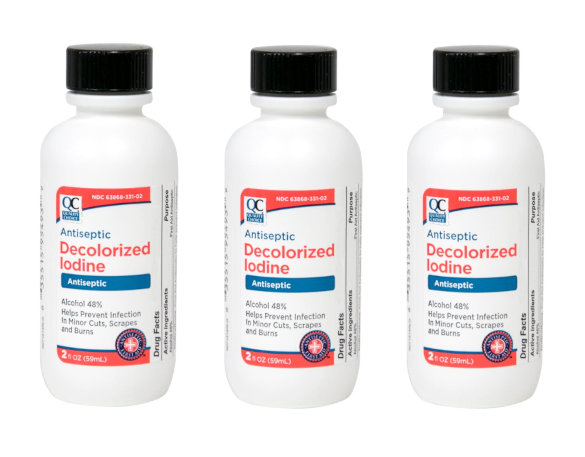 3 Pack Quality Choice Iodine Decolorized Antiseptic 2oz Each