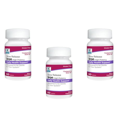 3 Pack Quality Choice Iron High Potency Slow Release Tablets 45mg 60 Tabs Each