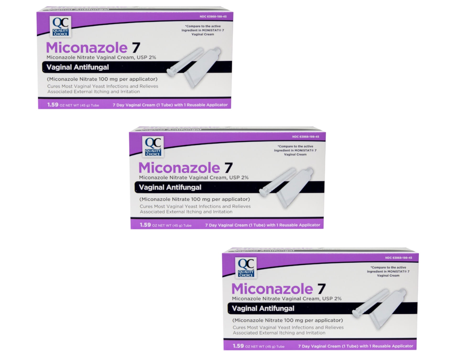 3 Pack Quality Choice Miconazole Nitrate Vaginal Cream 7-Day 2% 1.59oz Each