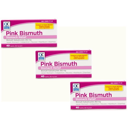 3 Pack Quality Choice Pink Bismuth Caplets 40 Count Each