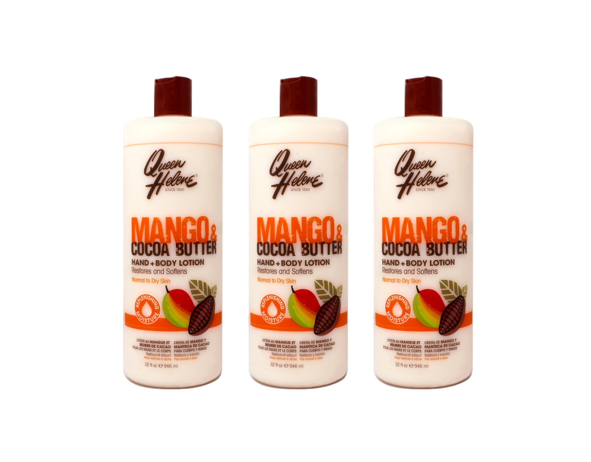 3 Pack - Queen Helene Mango & Cocoa Butter Hand + Body Lotion, Restores and Softens, Normal to Dry Skin, 32 FL OZ