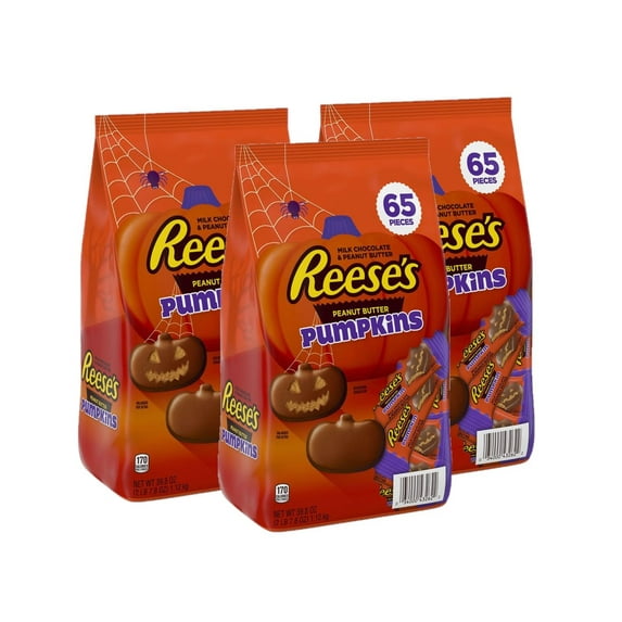 3 Pack | REESE'S Milk Chocolate Peanut Butter Pumpkins Candy, Halloween, Bulk Bag (39.8 oz., 65 pcs.)
