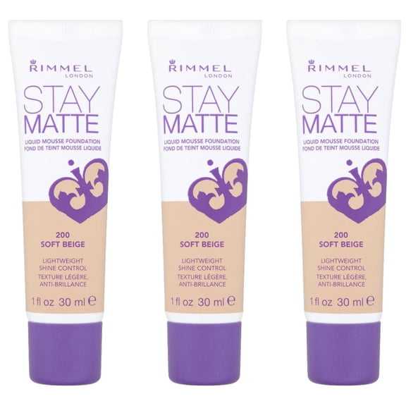 (3 Pack) RIMMEL Stay Matte Liquid Mousse Foundation - Soft Beige 200
