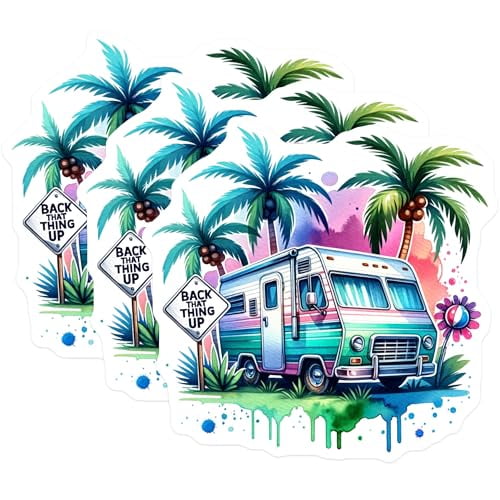 (3 Pack) RV Palm Decals - Camper Van Stickers - Back That Thing Up Decal- 3 Inches On Longest Side - Easy Peel & Apply - Made in USA - 3MCS5488