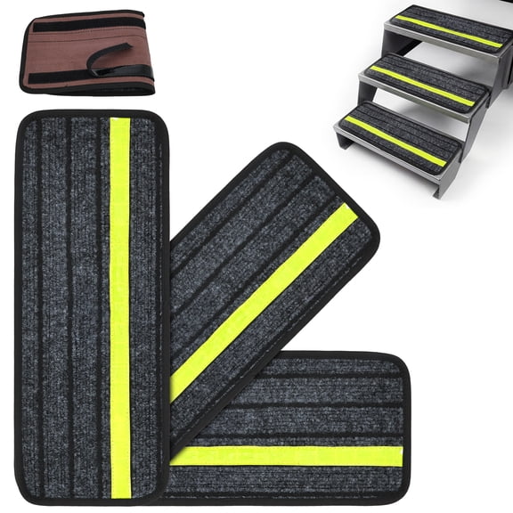 3 Pack RV Step Cover with Reflective Strip Non Slip Camper Step Rug for Standard RV Stair Keep Your Camper Clean and Safe