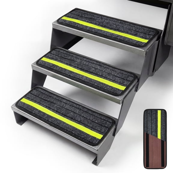 RV Step Covers 3 Pack - 19" x 7.5" Camper Stair Covers with Reflective Strips, Weather-Resistant Carpet for Travel Trailers & Motorhomes, Secure Adhesive Installation