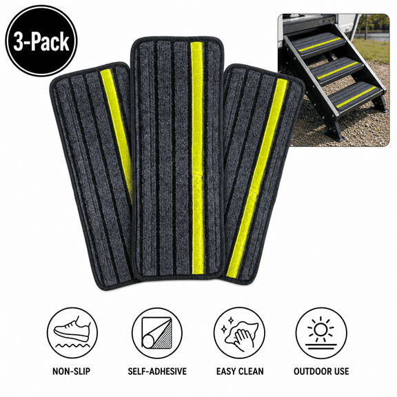 3-Pack RV Step Rugs, Non-Slip Camper Stair Covers, 19x7.5in