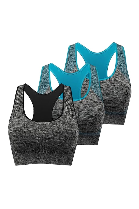 3-Pack Racerback Sports Bras for Women High Impact Wireless Padded Seamless Workout Gym Activewear Bra