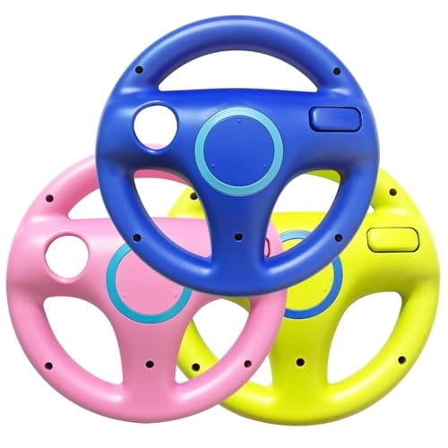 3 Pack Racing Steering Wheel for Wii and Wii U Remote Controller (Blue+Pink+Green)