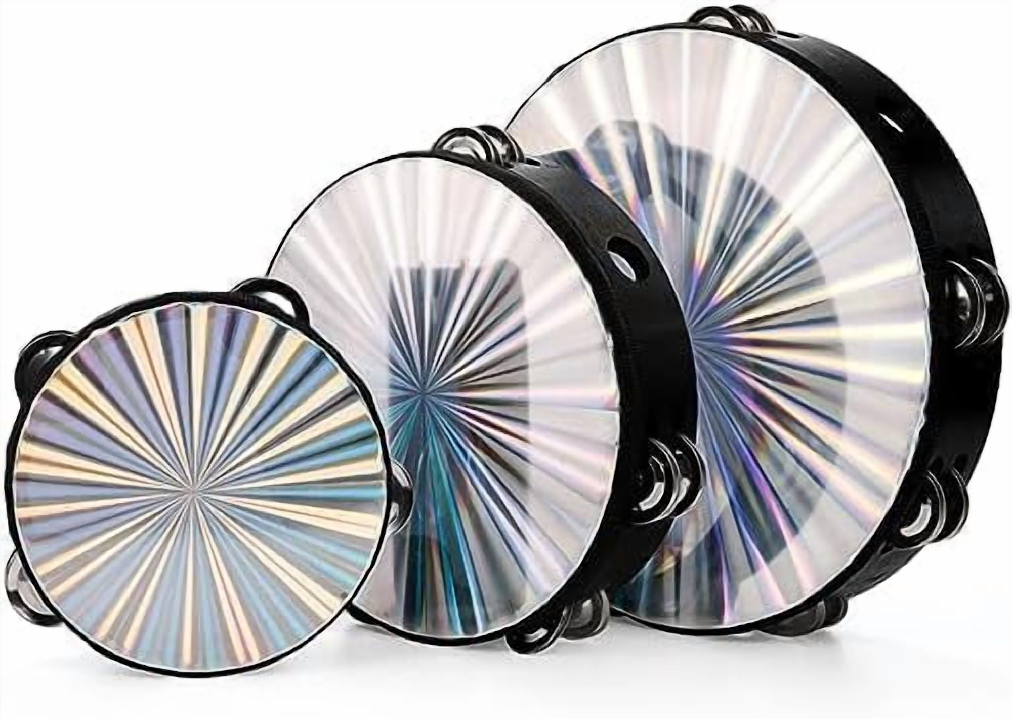 3 Pack Radiant Tambourine with Double Row Jingles, 6/8/10 Inch Hand Held Drum, Reflective Tambourines for Adults, Musical Instrumen for Church, Dance, Party, KTV