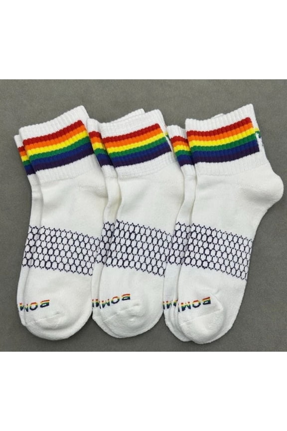3-Pack Rainbow Bombas Bee Proud Quarter Pride Socks White Medium Unisex