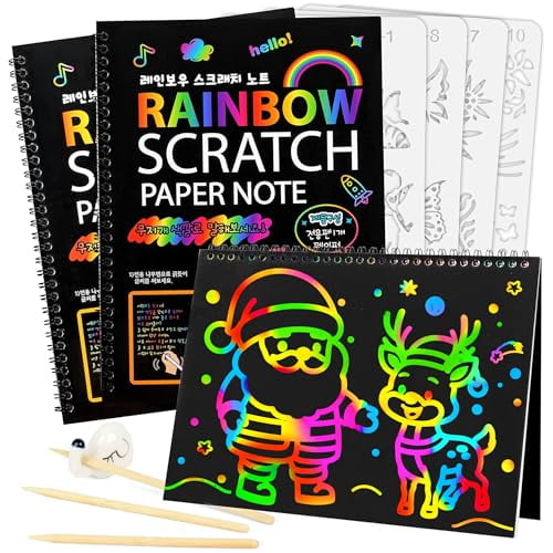 3 Pack Rainbow Scratch Art Paper Notebooks,Spiral Bound Magic Scratch Pads for Kids Arts and Crafts Supplies,Black Sketch Note Coloring Activity Book Christmas Gifts for Boys Girls Ages 4-12