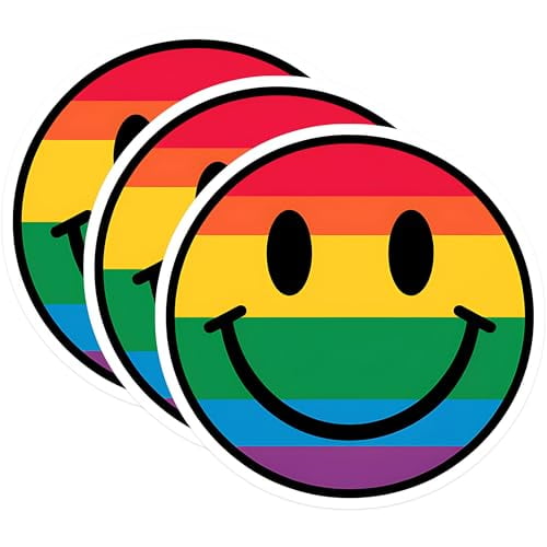 (3 Pack) Rainbow Smiley Face Decals - Pride Month - Happy LGBTQ Laptop Decal - 3 Inches On Longest Side - Easy Peel & Apply - Made in USA - 3MCS2678