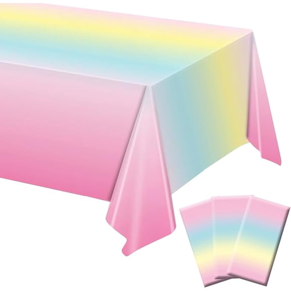 3 Pack Rainbow Tablecloth, Pastel Table Cloths for Parties, 54x108 in
