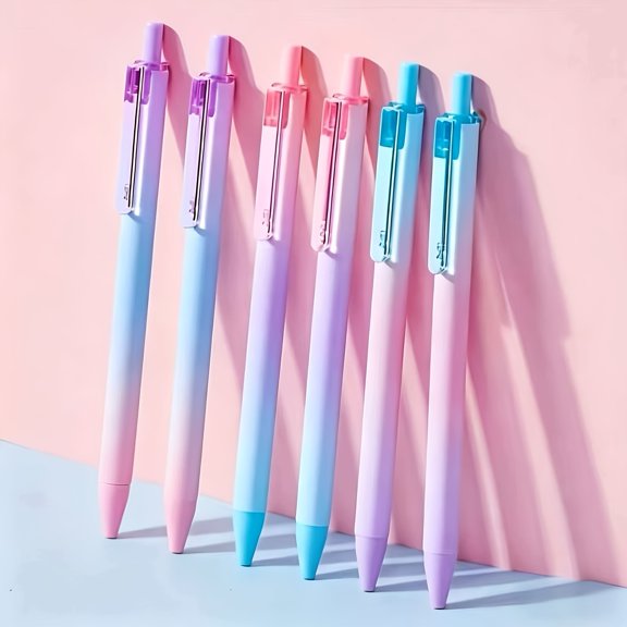 3-Pack Random 0.7Mm Blue Gel Pens, Random Colors And Patterns, High-Value Gradient Pen Holder, Office Study, Smooth Signature Pen