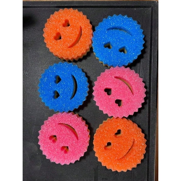 3-Pack Random Cute Heart & Smiley Face Kitchen Sponges - Temperature Sensitive Color Changing, Double-Sided Non-Scratch Scrubbing Pads for Dishes, Cookware, and Multi-Surface Cleaning