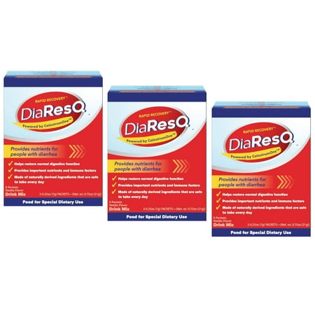 "3 Pack Rapid Recovery DiaResQ Diarrhea Relief, .25oz Per Packet, 3 Packets Each"