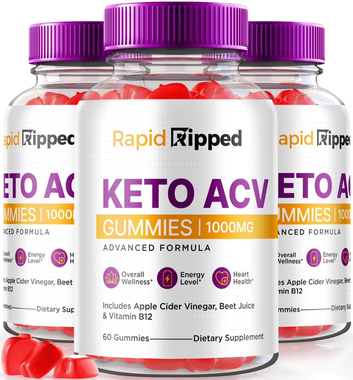 (3 Pack) Rapid Ripped Keto ACV Gummies, Keto + ACV 1000 MG, All Natural Apple Cider Vinegar Gummy Pills, Maximum Strength for Weight Loss, RapidRipped ACV Keto Reviews (180 Gummies)