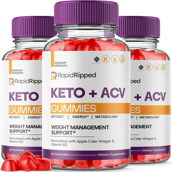 (3 Pack) Rapid Ripped + Keto ACV Gummies, Maximum Strength, Apple Cider Vinegar