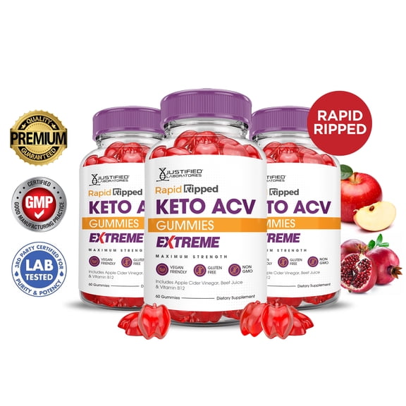 (3 Pack) Rapid Ripped Keto Extreme ACV Gummies 2000mg Dietary Supplement 180 Gummys