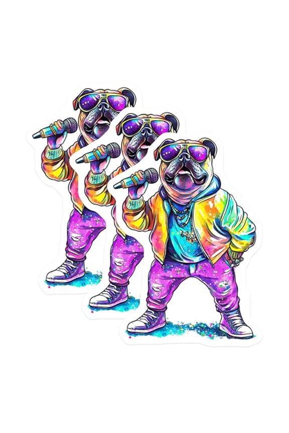 (3 Pack) Rapper Dog Decals - Funny Animal - Laptop Decal - 3 Inches On Longest Side - Easy Peel & Apply - Made in USA - 3MCS8259