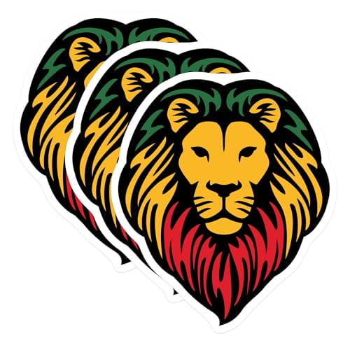 (3 Pack) Rasta Lion Decals - Reggae Decal - Laptop Decal - 3 Inches On Longest Side - Easy Peel & Apply - Made in USA - 3MCS4988