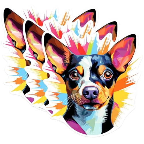 (3 Pack) Rat Terrier Decals - Colorful Dog - Laptop Decals - 3 Inches On Longest Side - Easy Peel & Apply - Made in USA - 3MCS0804