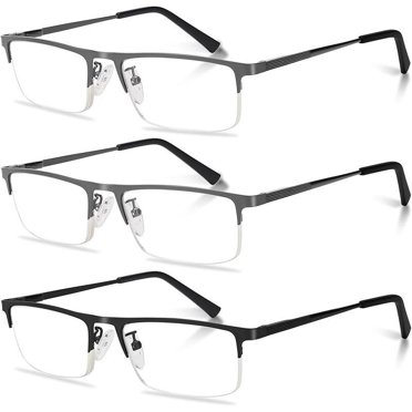 Men's Half Frame Blue Light Blocking Reading Glasses – Spring Hinge – Polycarbonate Clear Lens