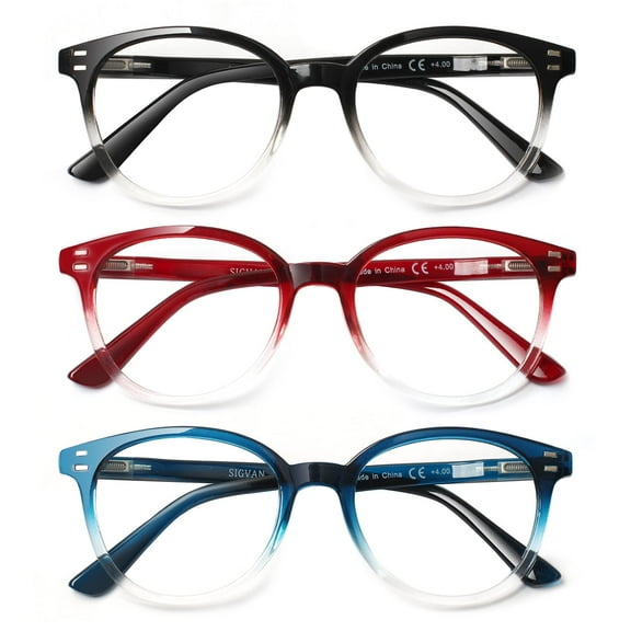 3 Pack Reading Glasses Stylish Spring Hinged Round Readers for Men and Women