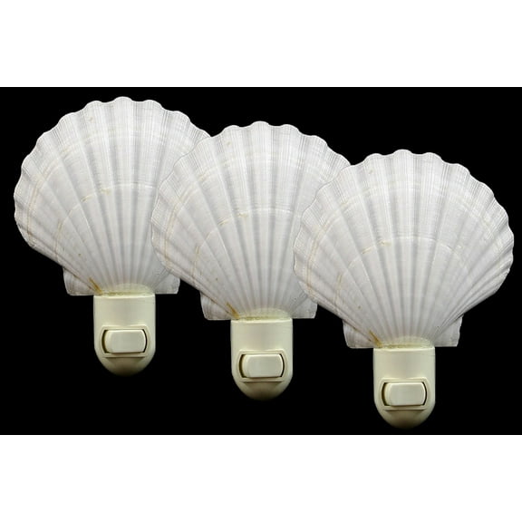 3-Pack: Real Seashell Night Light White Scallop Shell Decorative Beach Cottage Nautical Decor 5" Tall